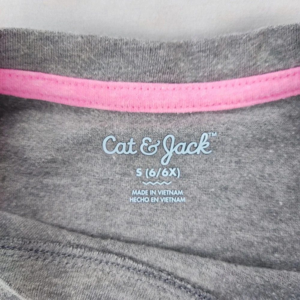 Cat & Jack Shirt Girls S 6/6X Gray Flip Sequin Crystal Ball Side Tie Long Sleeve